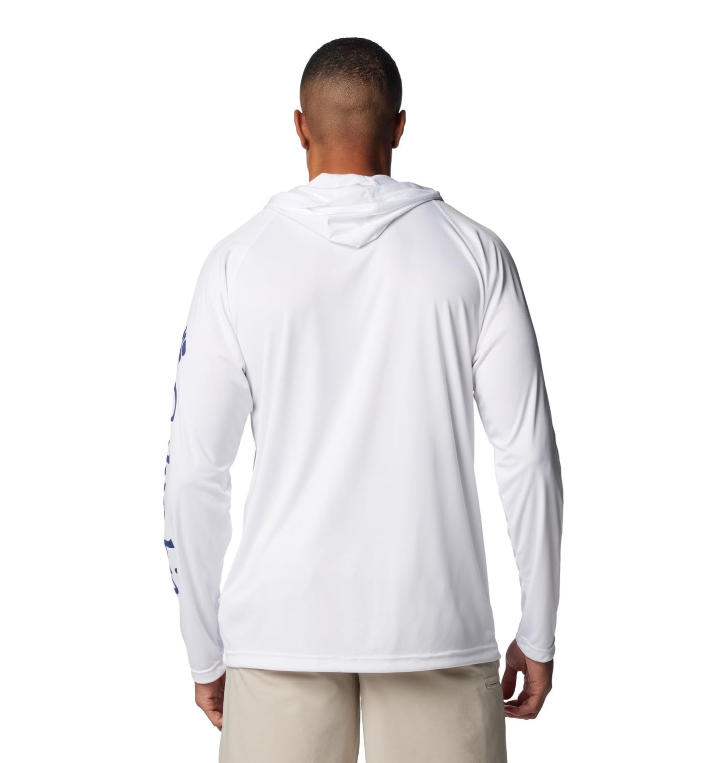 Columbia Mens PFG Terminal Tackle Long Sleeve Fishing Hoodie, White/Nightshade Logo, X-Large