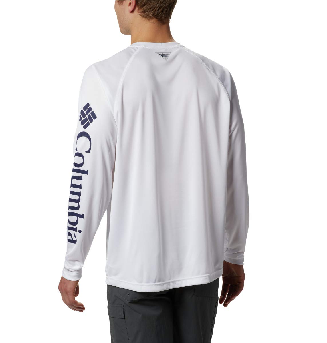 Columbia Men's Terminal Tackle Long Sleeve Fishing Shirt, White/Nightshade Logo, Small