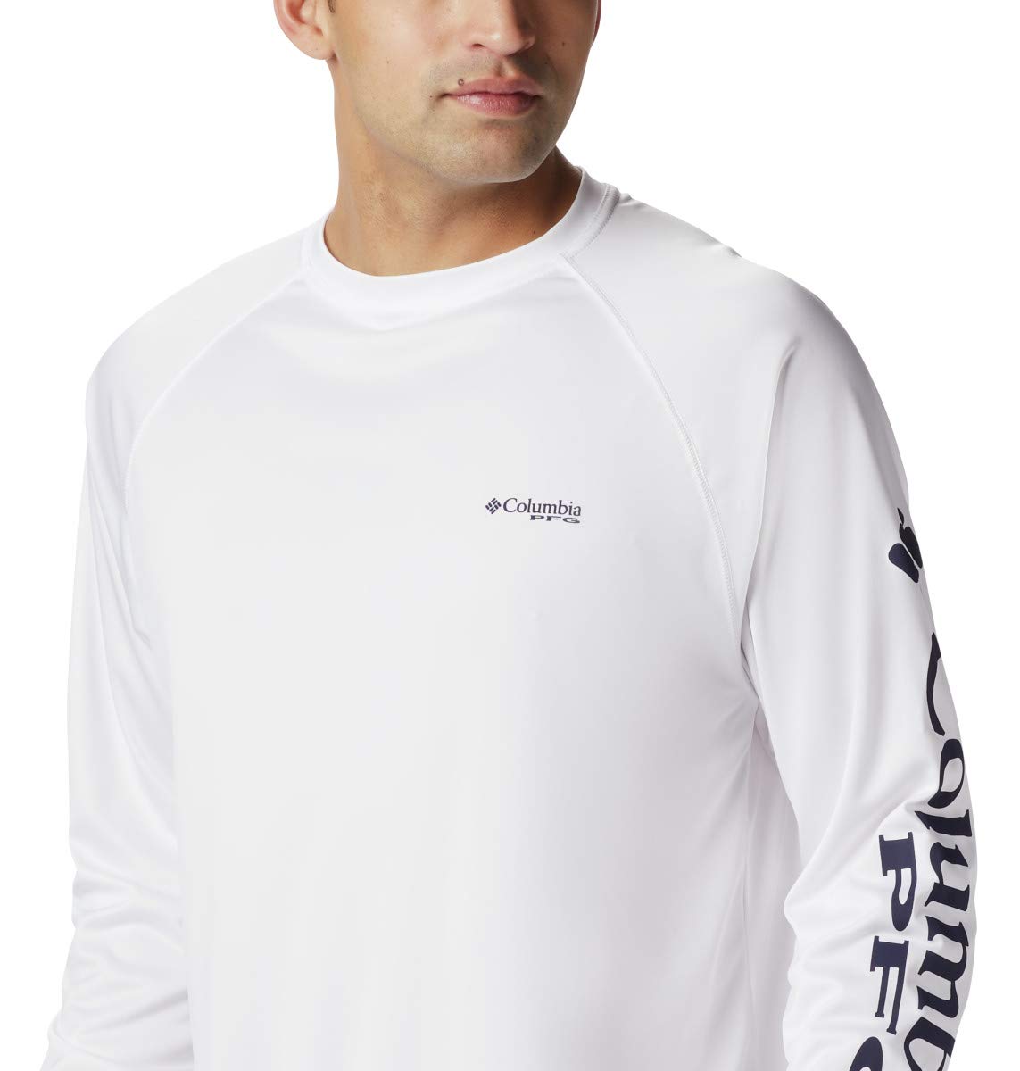 Columbia Men's Terminal Tackle Long Sleeve Fishing Shirt, White/Nightshade Logo, Small