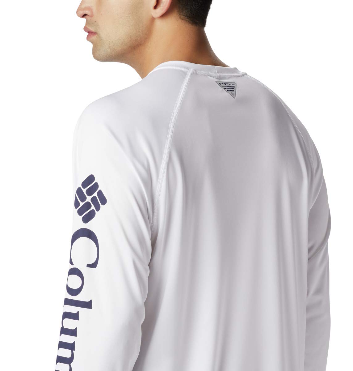 Columbia Men's Terminal Tackle Long Sleeve Fishing Shirt, White/Nightshade Logo, Small