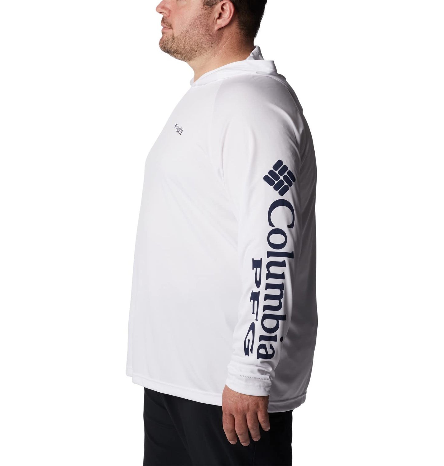 Columbia Mens PFG Terminal Tackle Long Sleeve Fishing Hoodie, White/Nightshade Logo, X-Large