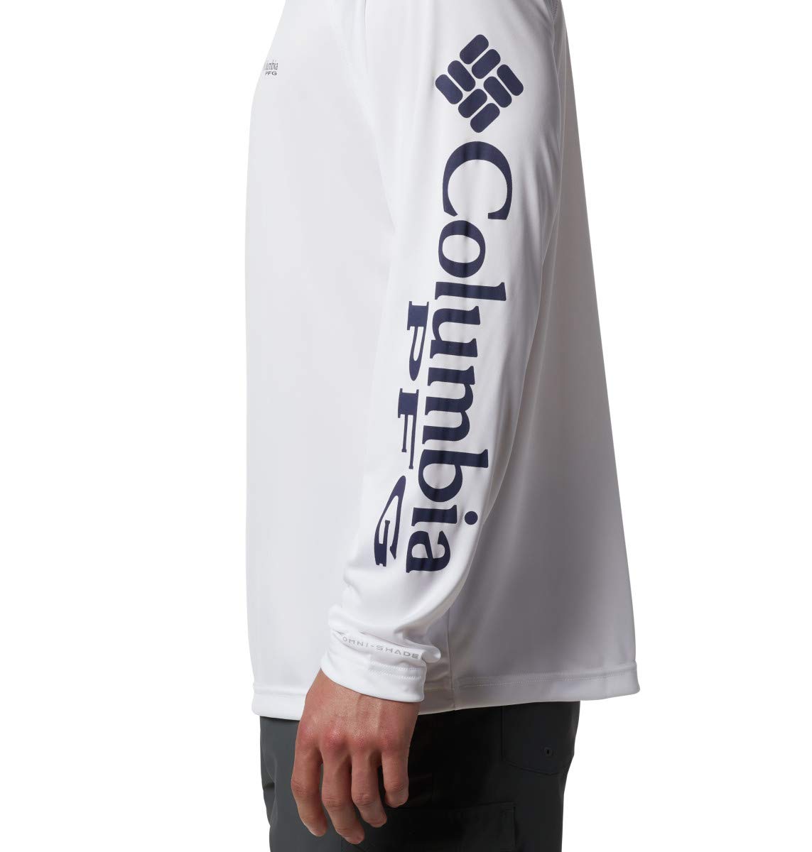 Columbia Men's Terminal Tackle Long Sleeve Fishing Shirt, White/Nightshade Logo, Small