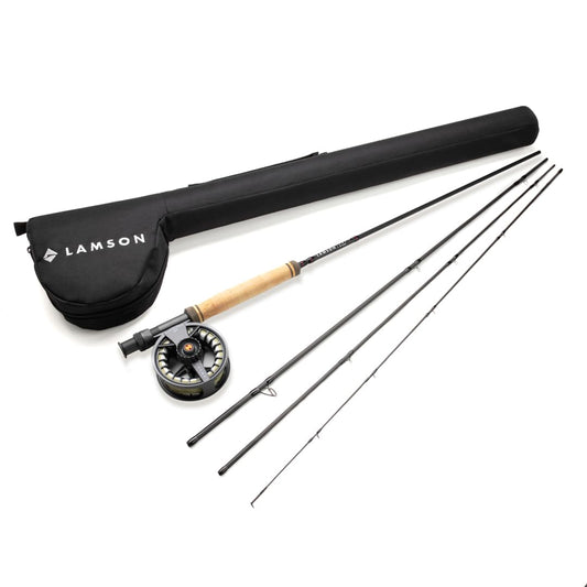 LAMSON | Liquid Combo 5wt. Fly Fishing Rod and Reel Pre Spooled | U.S. Made Fly line | Cordura Travel Tube & Padded Reel Case | Medium Fast Action 9 Foot 4-Piece