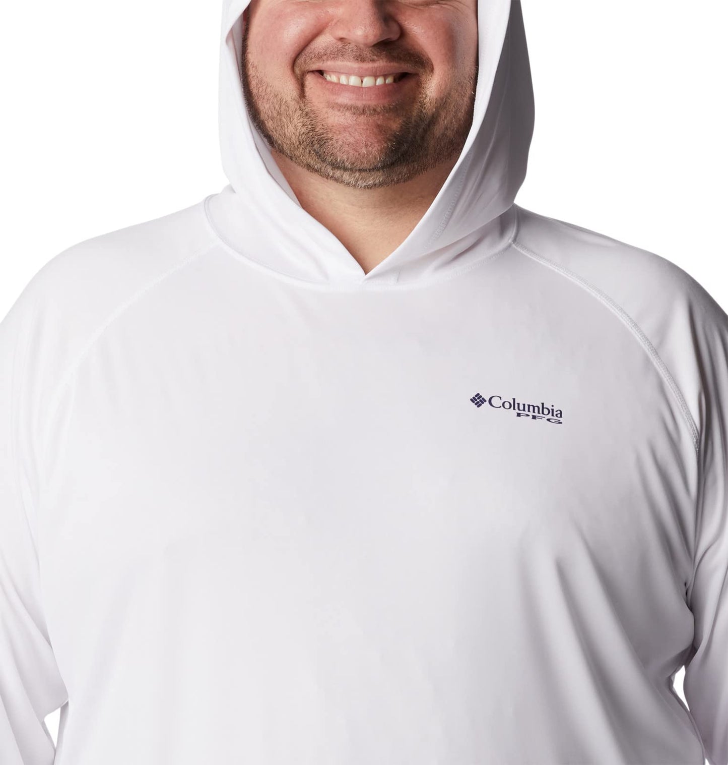 Columbia Mens PFG Terminal Tackle Long Sleeve Fishing Hoodie, White/Nightshade Logo, X-Large