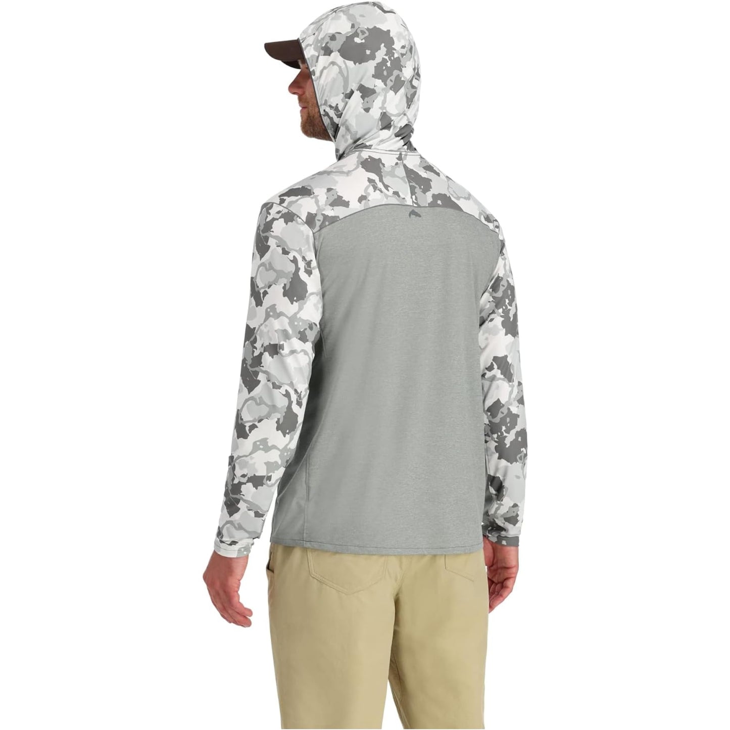 Simms Mens Bugstopper Solarflex 50+ UPF Long Sleeve Hoody Fishing Shirt with Insect Shield Repellent Apparel - Ghost Camo Stone/Stone - XX-Large