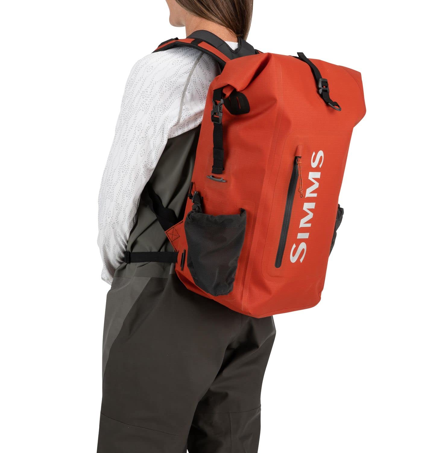 Simms Dry Creek Roll Top Backpack, Waterproof Bag, Simms Orange