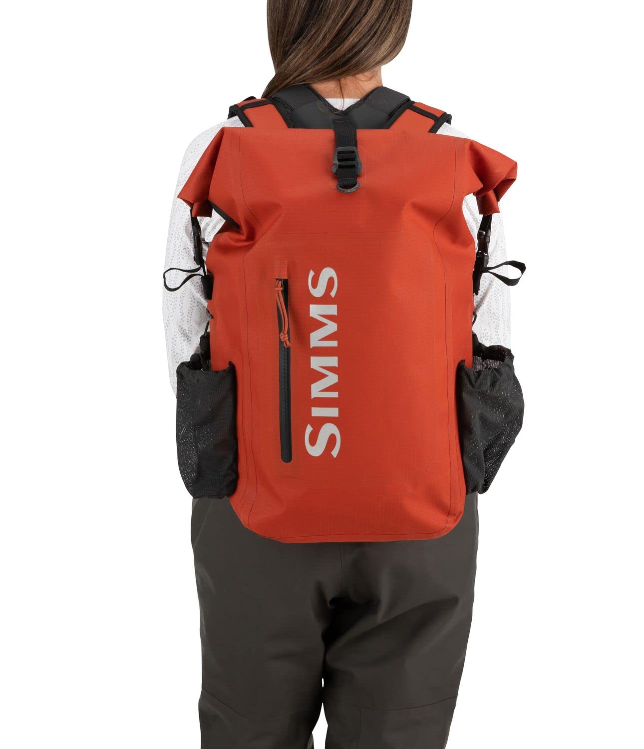 Simms Dry Creek Roll Top Backpack, Waterproof Bag, Simms Orange