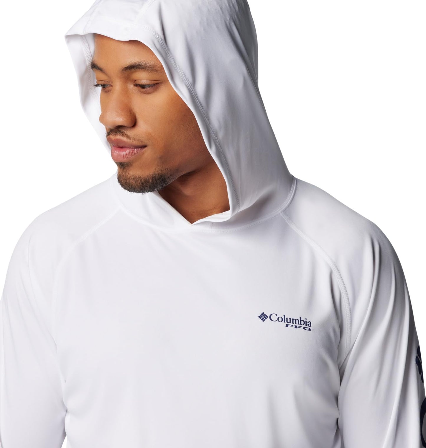 Columbia Mens PFG Terminal Tackle Long Sleeve Fishing Hoodie, White/Nightshade Logo, X-Large