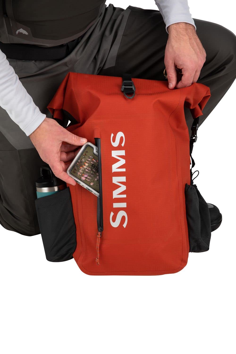 Simms Dry Creek Roll Top Backpack, Waterproof Bag, Simms Orange