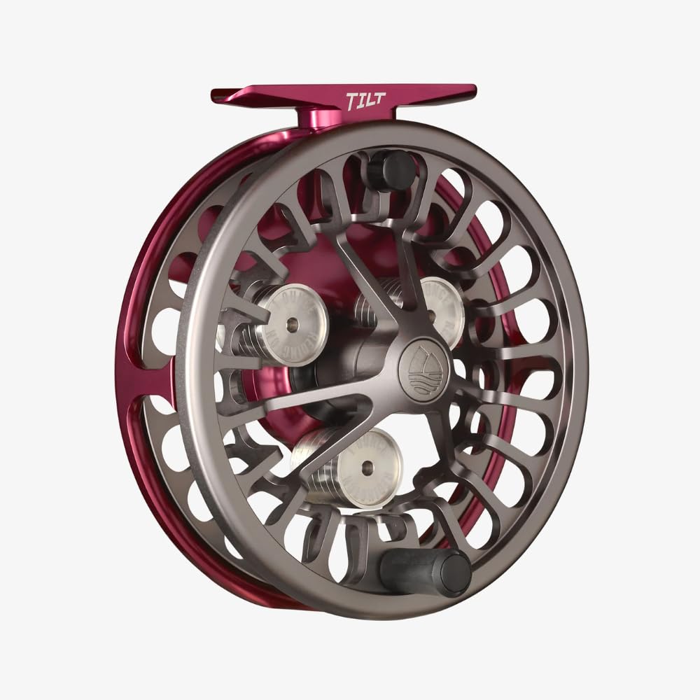 Redington Tilt Euro Nymph Reel - 2-5 Fly Reel for Euro Nymph Fishing - Large Arbor Design - Smooth Drag - Removable Weights for Perfect Balance on Any Fly Rod - 100yds/20lb Capacity - Garnet/Gunmetal