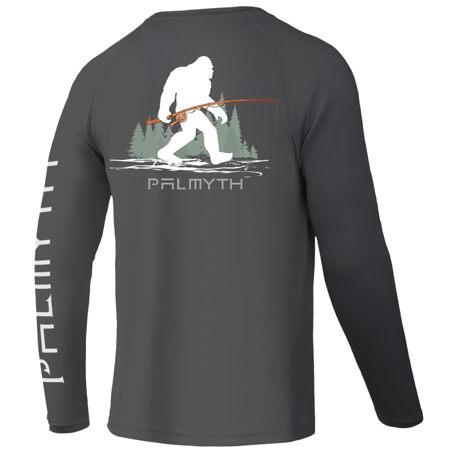 Palmyth Fishing Shirts for Men Long Sleeve UPF 50+ T Shirt Sun Protection Tee (Charcoal/Bigfoot Fishing, XL)