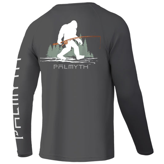 Palmyth Fishing Shirts for Men Long Sleeve UPF 50+ T Shirt Sun Protection Tee (Charcoal/Bigfoot Fishing, XL)