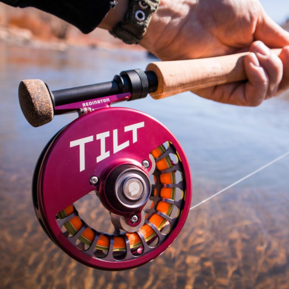 Redington Tilt Euro Nymph Reel - 2-5 Fly Reel for Euro Nymph Fishing - Large Arbor Design - Smooth Drag - Removable Weights for Perfect Balance on Any Fly Rod - 100yds/20lb Capacity - Garnet/Gunmetal