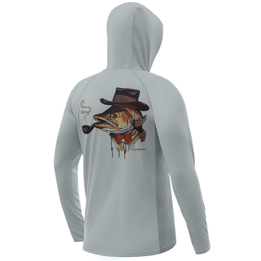 Palmyth Fishing Hoodie for Men Long Sleeve Sun Protection UV UPF 50+ Shirts（Gray/Big Trout，4XL）