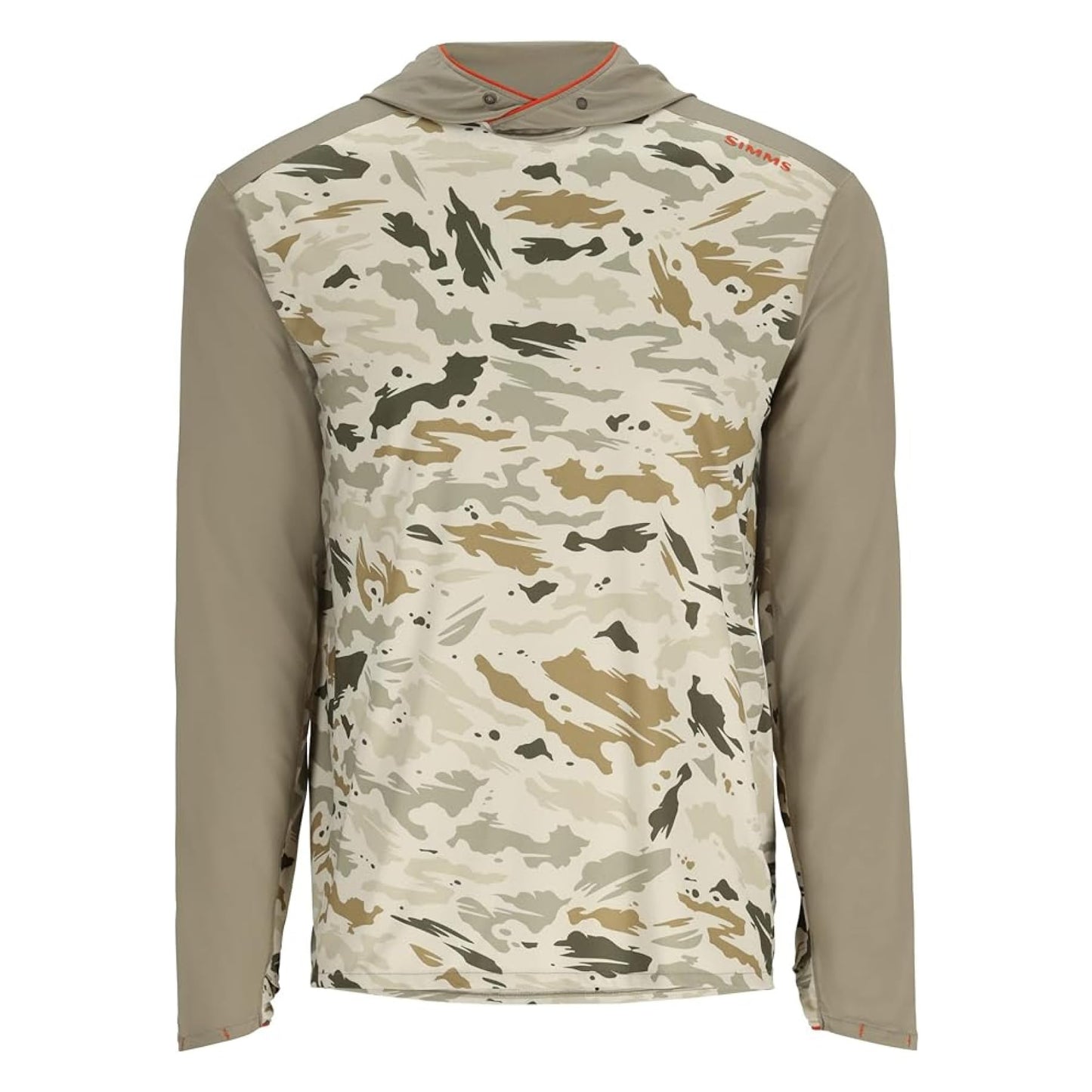 Simms Mens Bugstopper Solarflex 50+ UPF Long Sleeve Hoody Fishing Shirt with Insect Shield Repellent Apparel - Ghost Camo Stone/Stone - XX-Large
