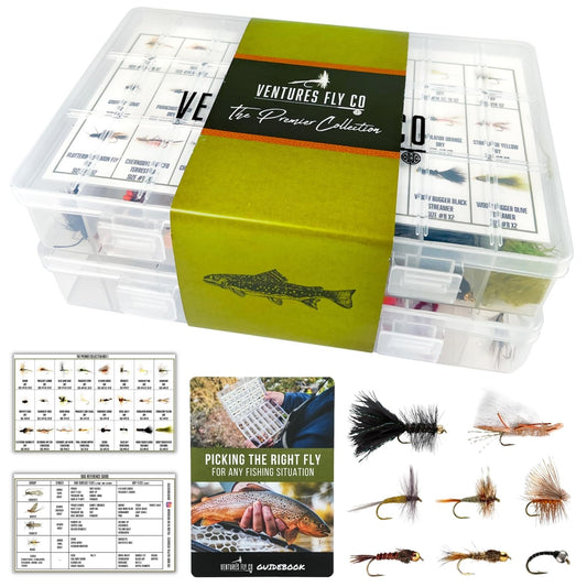 Ventures Fly Co. | 122 Premium Hand Tied Fly Fishing Flies Assortment | Two Fly Boxes Included | Dry, Wet, Nymphs, Streamers, Wooly Buggers, Terrestrials | Trout, Bass Lure Set, Kit, Gift