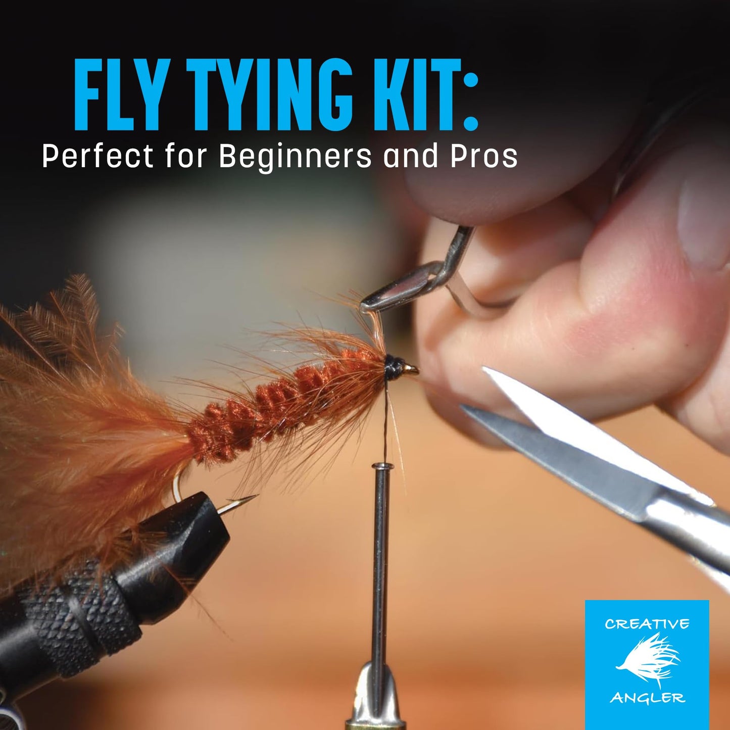 Colorado Anglers - Fly Tying Standard Tool Kit with Wooden Box & Instructional DVD, Rotary Vise, Bobbin, Scissors, Whip Finisher, Complete Fly Fishing Set for Beginners & Pros