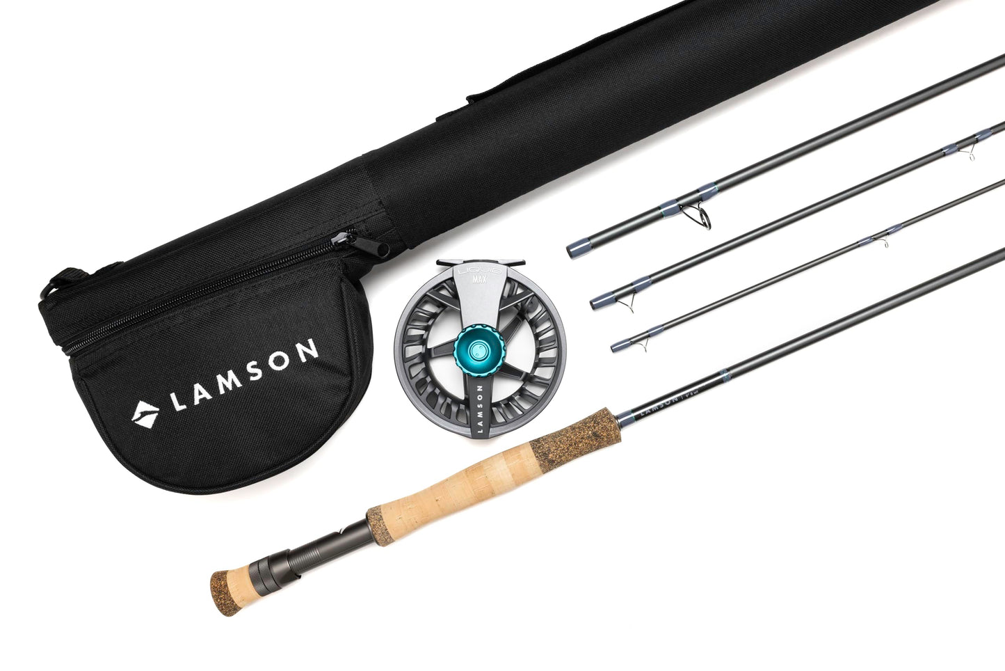LAMSON | Liquid Max Combo 8wt. Fast Action Fly Fishing Rod and Reel | Saltwater + All Water | Cordura Travel Tube & Padded Reel Case | 9 Foot 4-Piece | Fighting Butt | Fly Line Not Included