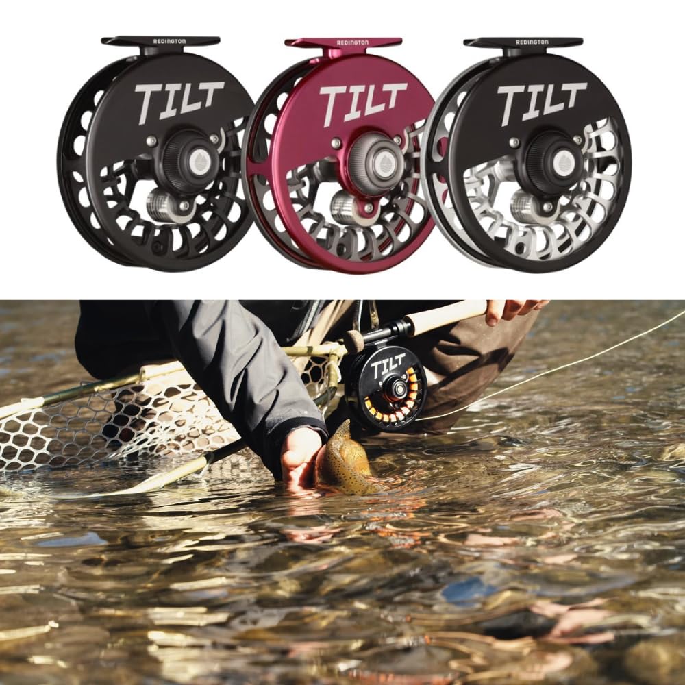 Redington Tilt Euro Nymph Reel - 2-5 Fly Reel for Euro Nymph Fishing - Large Arbor Design - Smooth Drag - Removable Weights for Perfect Balance on Any Fly Rod - 100yds/20lb Capacity - Garnet/Gunmetal