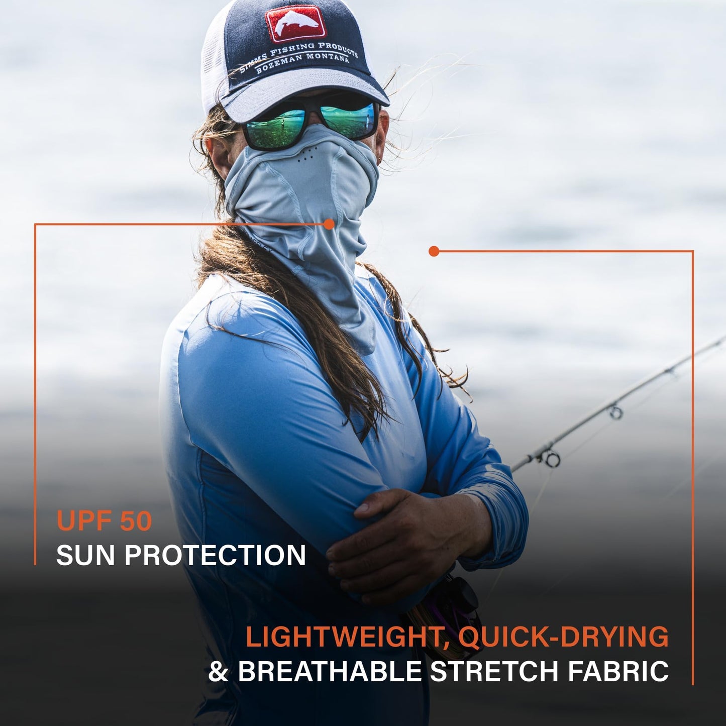 Simms UPF 50+ SunGaiter - Advanced Protection Neck Gaiter with Breathing Holes, Lightweight & Quick-Drying, Ideal for Anglers & Outdoor Enthusiasts (Sterling, One Size)