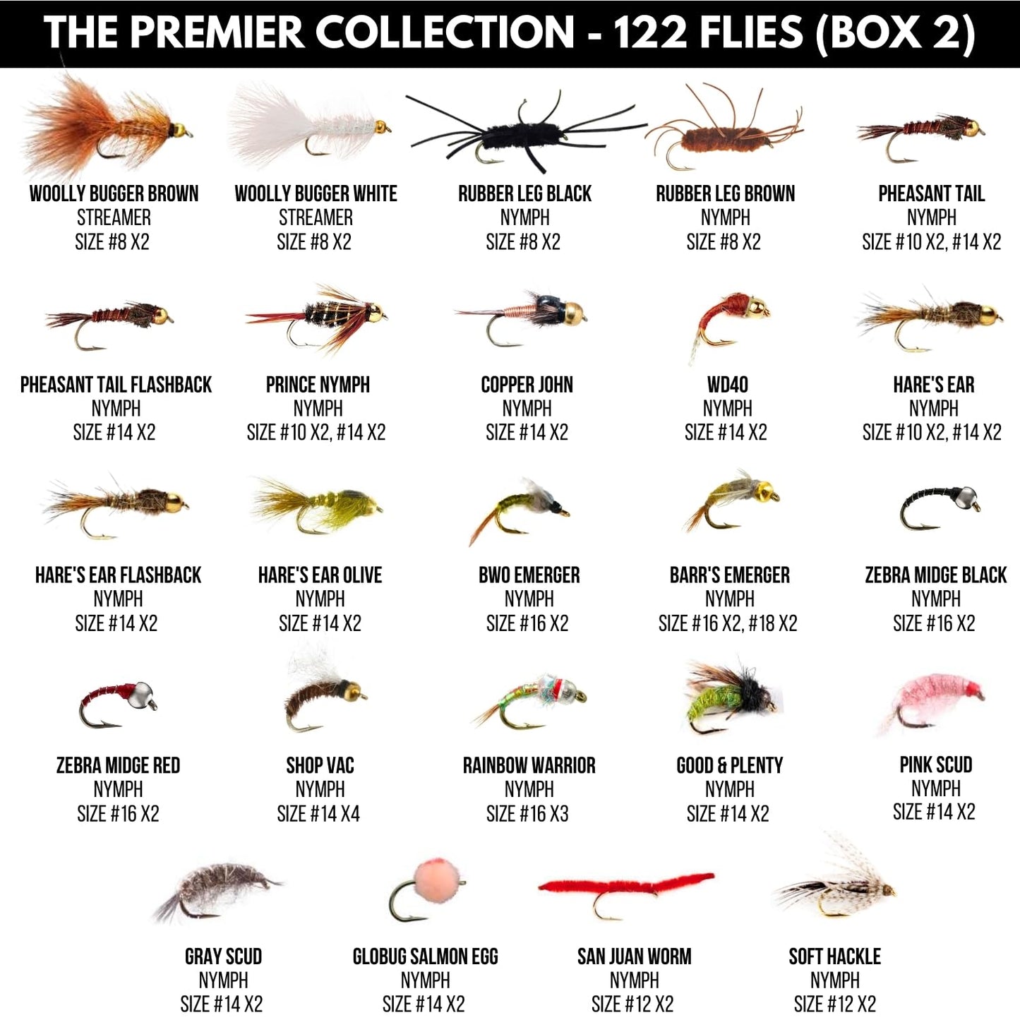 Ventures Fly Co. | 122 Premium Hand Tied Fly Fishing Flies Assortment | Two Fly Boxes Included | Dry, Wet, Nymphs, Streamers, Wooly Buggers, Terrestrials | Trout, Bass Lure Set, Kit, Gift