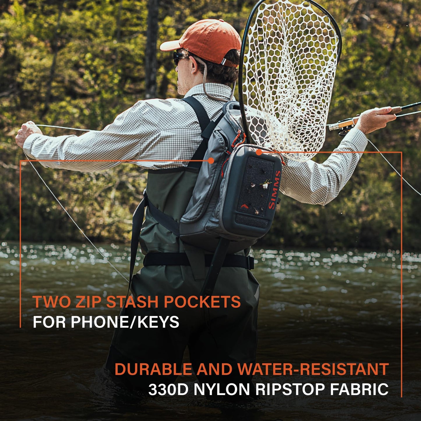 Simms Freestone Sling Pack - Lightweight, Durable Fly Fishing Tackle Bag with Compression Molded Workstation and Ergonomic Shoulder Strap (Pewter)