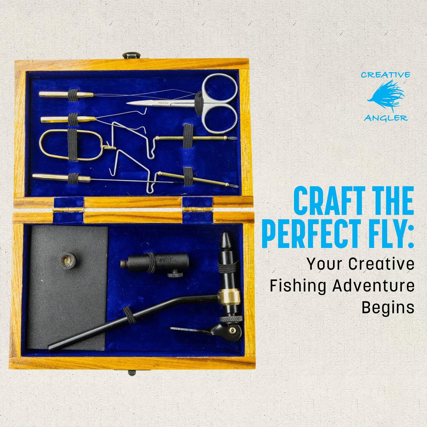 Colorado Anglers - Fly Tying Standard Tool Kit with Wooden Box & Instructional DVD, Rotary Vise, Bobbin, Scissors, Whip Finisher, Complete Fly Fishing Set for Beginners & Pros