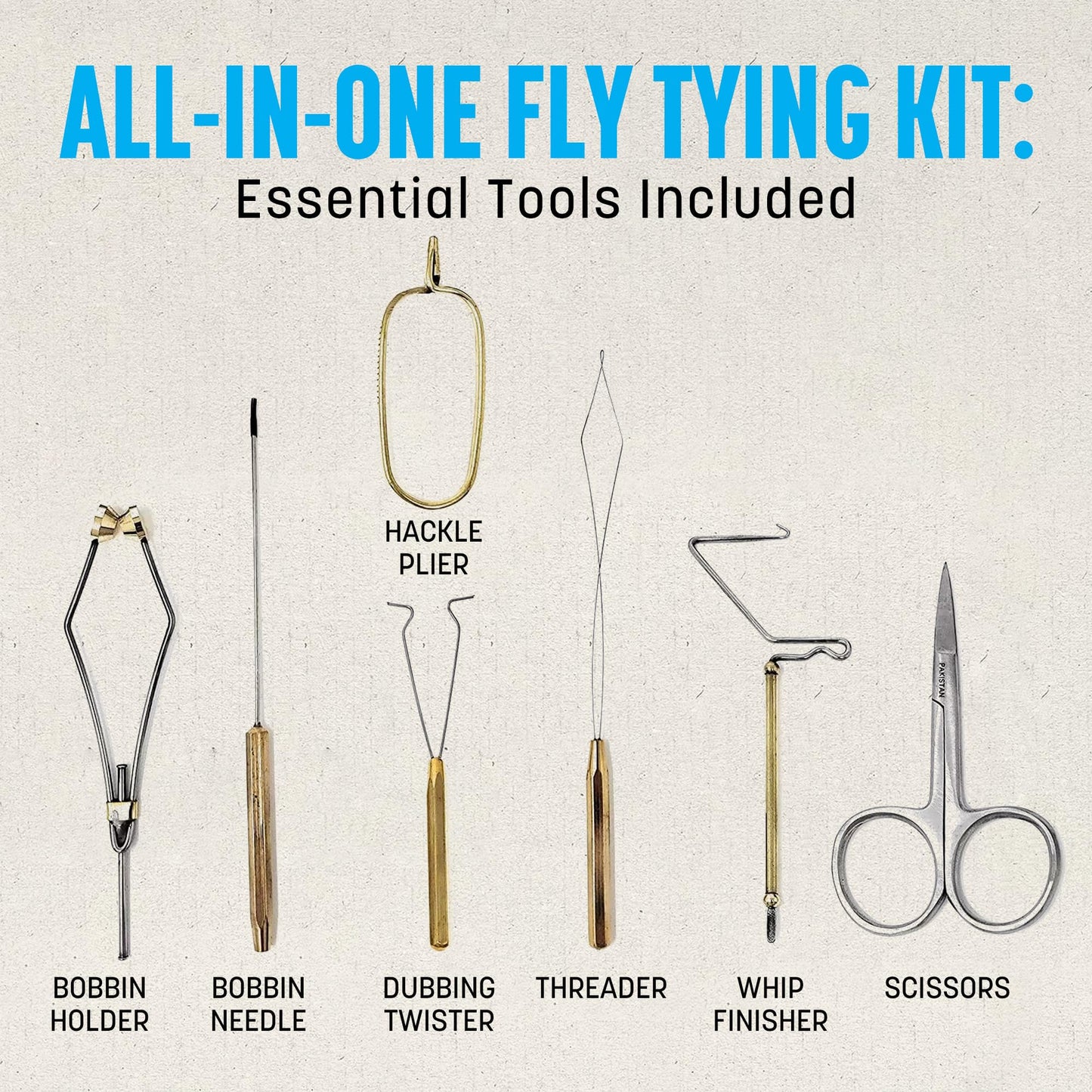 Colorado Anglers - Fly Tying Standard Tool Kit with Wooden Box & Instructional DVD, Rotary Vise, Bobbin, Scissors, Whip Finisher, Complete Fly Fishing Set for Beginners & Pros